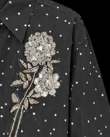 Close detail of the Crystal Rose Dot Shirt
